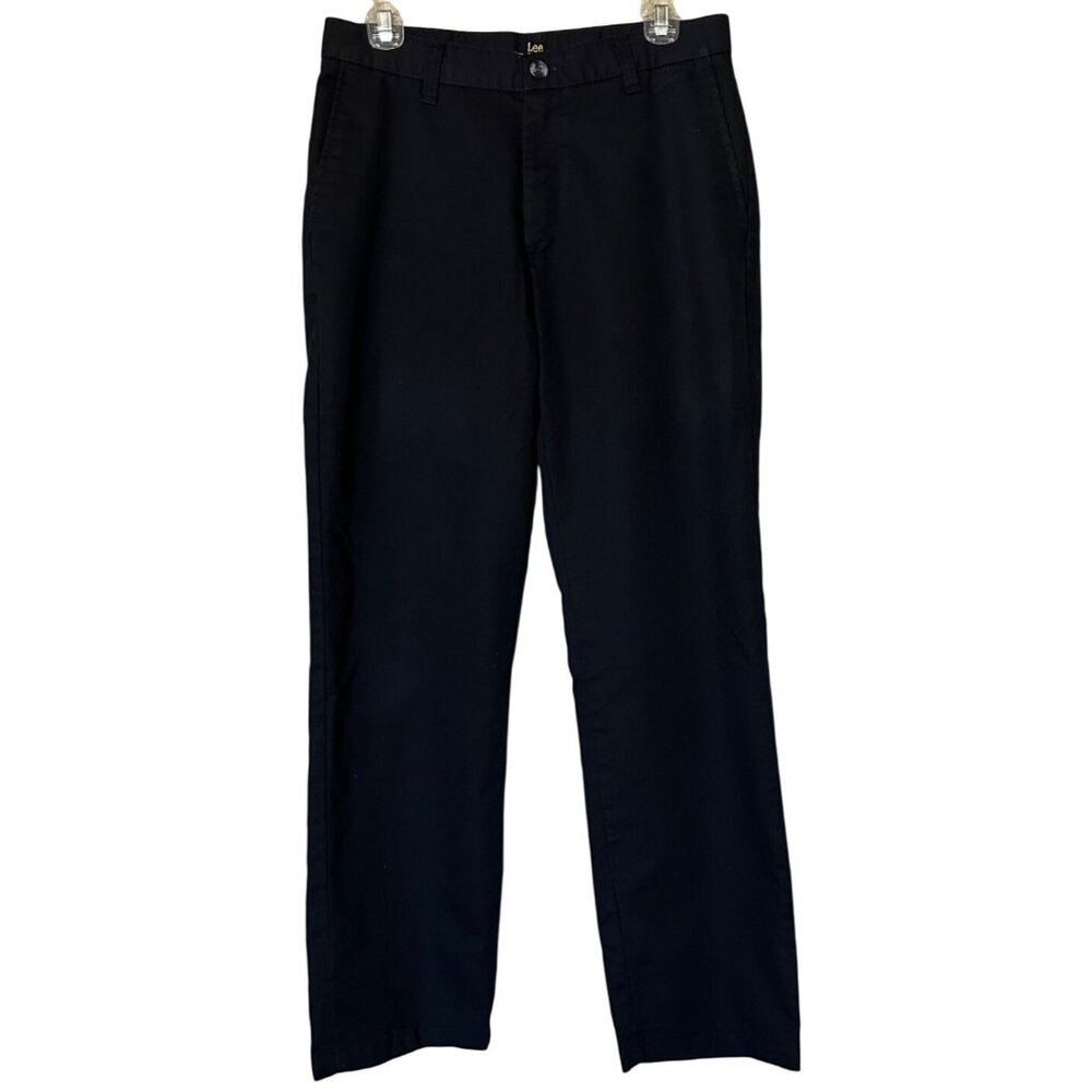 Women's Lee Total Freedom Relaxed Fit Black Khaki Pants Poly Blend Size 30X32